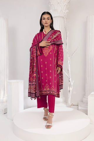 03 Piece Unstitched Printed Cottel With Printed Jacquard Shawl