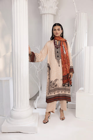 03 Piece Unstitched Printed Cottel With Printed Jacquard Shawl