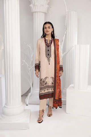 03 Piece Unstitched Printed Cottel With Printed Jacquard Shawl