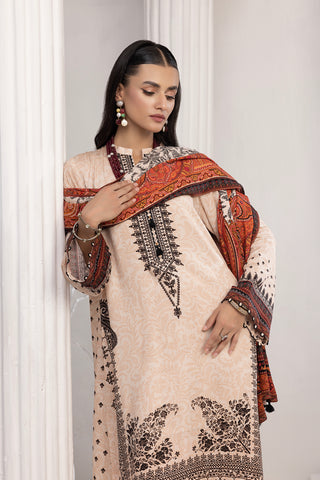 03 Piece Unstitched Printed Cottel With Printed Jacquard Shawl