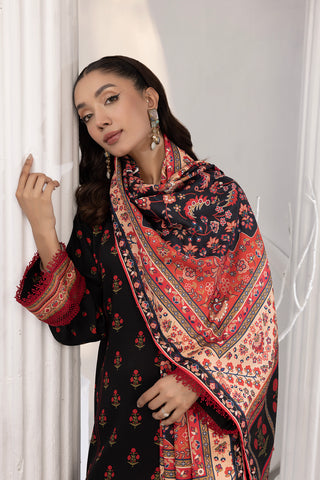 03 Piece Unstitched Printed Cottel With Printed Jacquard Shawl