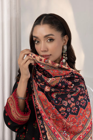 03 Piece Unstitched Printed Cottel With Printed Jacquard Shawl