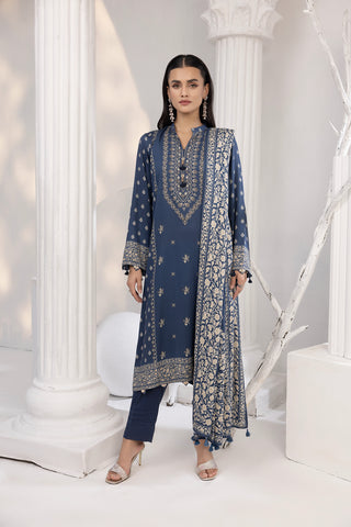 03 Piece Unstitched Printed Cottel With Printed Jacquard Shawl