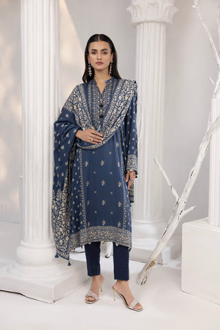 03 Piece Unstitched Printed Cottel With Printed Jacquard Shawl