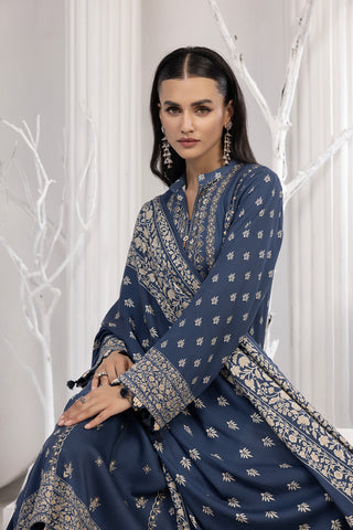 03 Piece Unstitched Printed Cottel With Printed Jacquard Shawl