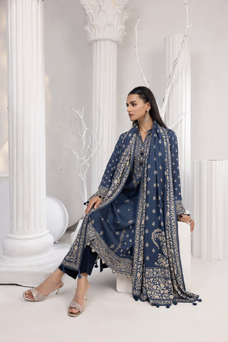 03 Piece Unstitched Printed Cottel With Printed Jacquard Shawl