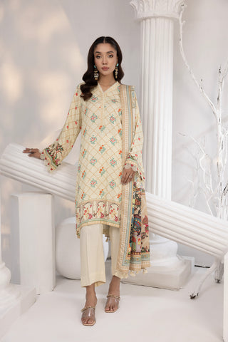 03 Piece Unstitched Printed Cottel With Printed Jacquard Shawl