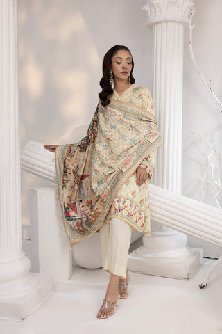 03 Piece Unstitched Printed Cottel With Printed Jacquard Shawl