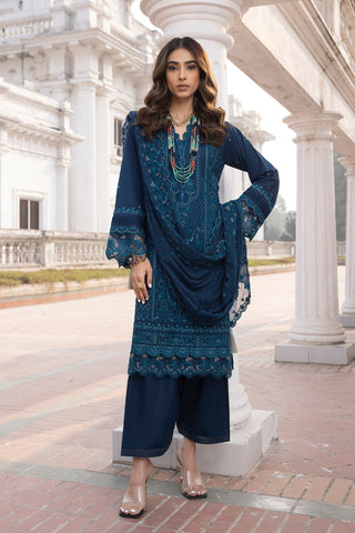 03 Piece Unstitched Embroidered Lawn With Embroidered Chiffon dupatta