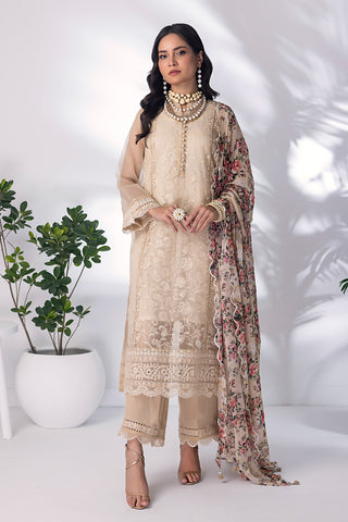 03 Piece Ready to wear  Embroidered Organza with printed chiffon dupatta