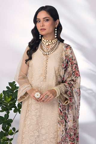 03 Piece Ready to wear  Embroidered Organza with printed chiffon dupatta