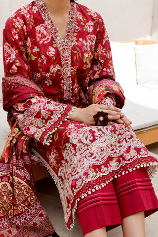 03 Piece Stitched Printed Embroidered with Printed Lawn Dupatta