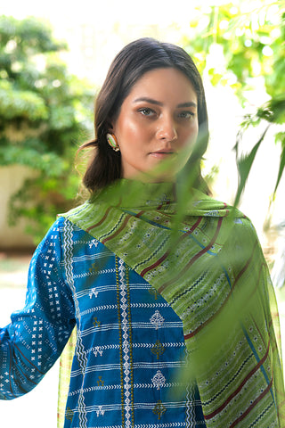 03 piece Unstitched Embroidered Lawn with Printed Chiffon  Dupatta