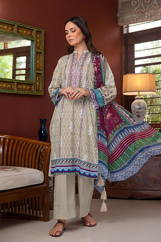 03 piece Unstitched Embroidered Lawn with Printed Chiffon  Dupatta
