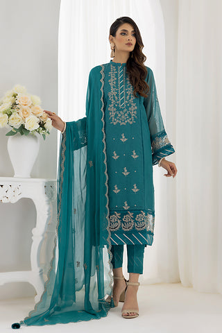 03 Piece Ready to wear  Embroidered Khaddi Net with printed chiffon dupatta