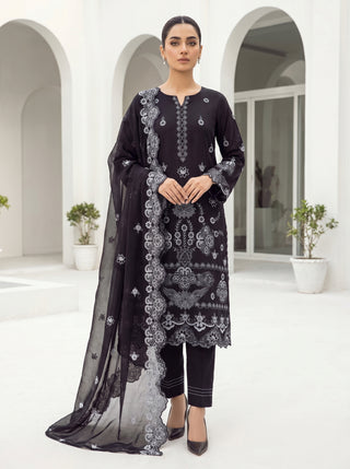 03 Piece Stitched Monochrome Embroidered Chiffon Dupatta
