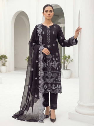 03 Piece Stitched Monochrome Embroidered Chiffon Dupatta