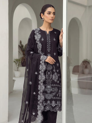 03 Piece Stitched Monochrome Embroidered Chiffon Dupatta
