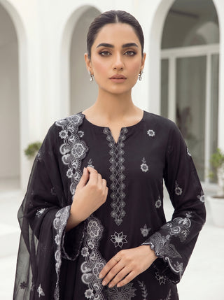 03 Piece Stitched Monochrome Embroidered Chiffon Dupatta