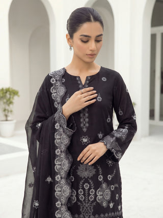 03 Piece Stitched Monochrome Embroidered Chiffon Dupatta