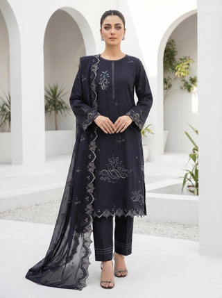 03 Piece Stitched Monochrome Embroidered Chiffon Dupatta