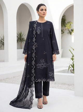 03 Piece Stitched Monochrome Embroidered Chiffon Dupatta