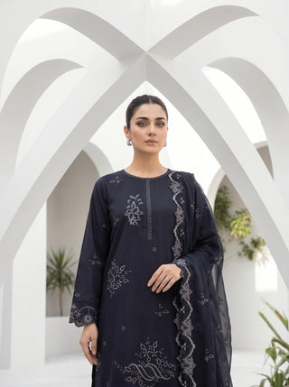 03 Piece Stitched Monochrome Embroidered Chiffon Dupatta