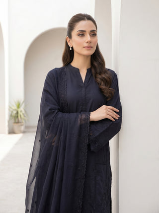 03 Piece Stitched Monochrome Embroidered Chiffon Dupatta