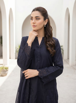 03 Piece Stitched Monochrome Embroidered Chiffon Dupatta