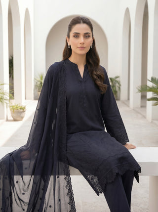 03 Piece Stitched Monochrome Embroidered Chiffon Dupatta
