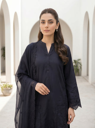 03 Piece Stitched Monochrome Embroidered Chiffon Dupatta