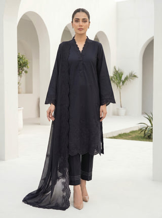03 Piece Stitched Monochrome Embroidered Chiffon Dupatta
