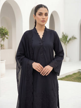 03 Piece Stitched Monochrome Embroidered Chiffon Dupatta