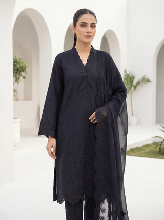 03 Piece Stitched Monochrome Embroidered Chiffon Dupatta