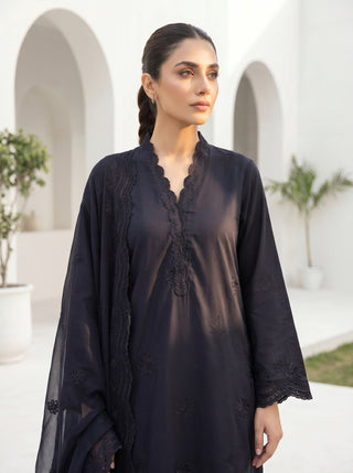 03 Piece Stitched Monochrome Embroidered Chiffon Dupatta