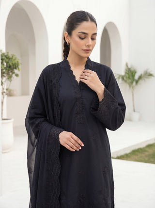 03 Piece Stitched Monochrome Embroidered Chiffon Dupatta
