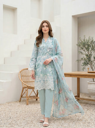 03 Piece Stitched Printed Embroidered with Printed Chiffon Dupatta