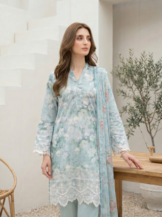 03 Piece Stitched Printed Embroidered with Printed Chiffon Dupatta