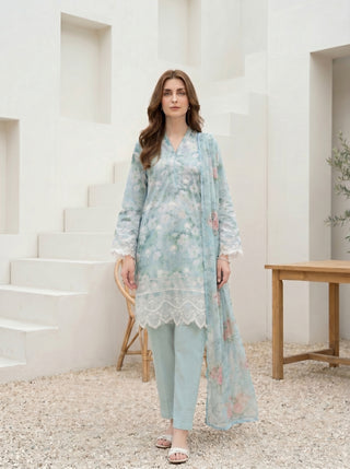 03 Piece Stitched Printed Embroidered with Printed Chiffon Dupatta