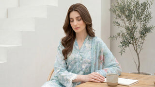 03 Piece Stitched Printed Embroidered with Printed Chiffon Dupatta