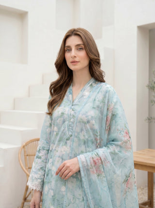 03 Piece Stitched Printed Embroidered with Printed Chiffon Dupatta
