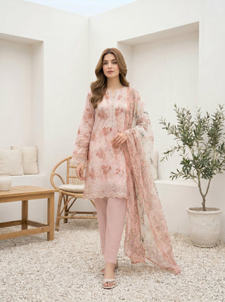 03 Piece Stitched Printed Embroidered with Printed Chiffon Dupatta