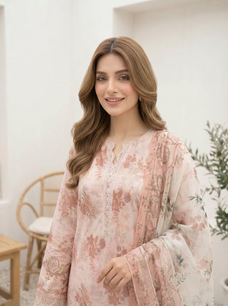 03 Piece Stitched Printed Embroidered with Printed Chiffon Dupatta