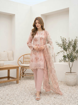 03 Piece Stitched Printed Embroidered with Printed Chiffon Dupatta