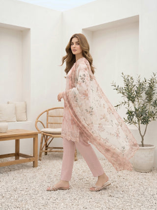 03 Piece Stitched Printed Embroidered with Printed Chiffon Dupatta