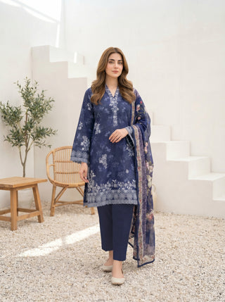 03 Piece Stitched Printed Embroidered with Printed Chiffon Dupatta