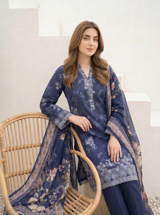 03 Piece Stitched Printed Embroidered with Printed Chiffon Dupatta