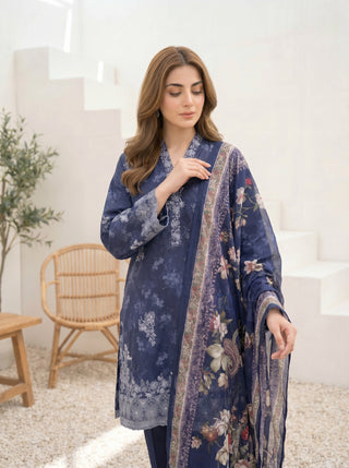 03 Piece Stitched Printed Embroidered with Printed Chiffon Dupatta