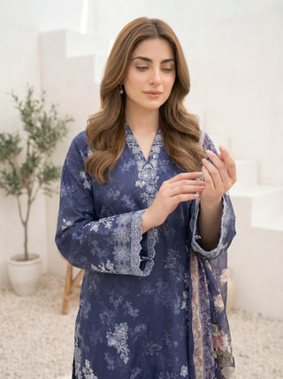 03 Piece Stitched Printed Embroidered with Printed Chiffon Dupatta
