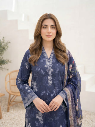03 Piece Stitched Printed Embroidered with Printed Chiffon Dupatta